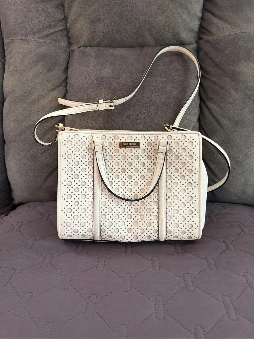 kate spade Cream Perforated Eyelet Satchel